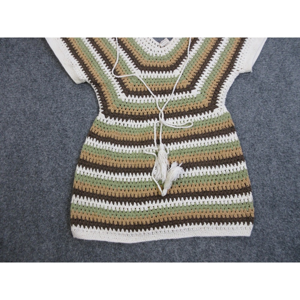 Flook Free People Dress Womens Medium Mini Multicolor Stripe Crochet V Neck Boho
